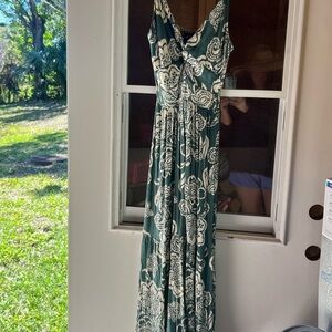 Angie Forest Green and White Floral Maxi Dress